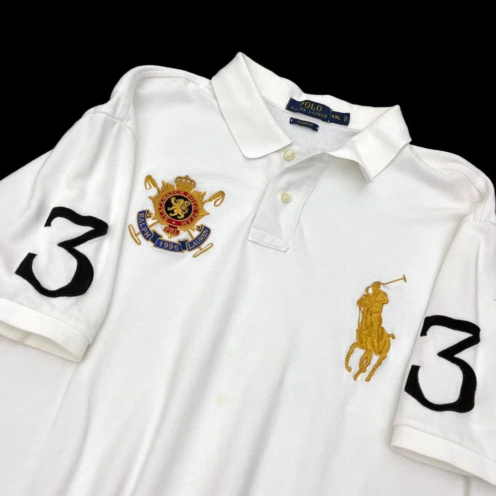 RALPH LAUREN Big Pony White Custom Fit Polo Shirt Blackwatch Crest Mens XXL